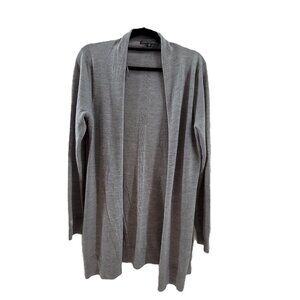 Saks Fifth Avenue Cardigan Sweater Women's XL Gray Merino Wool Blend Open EUC